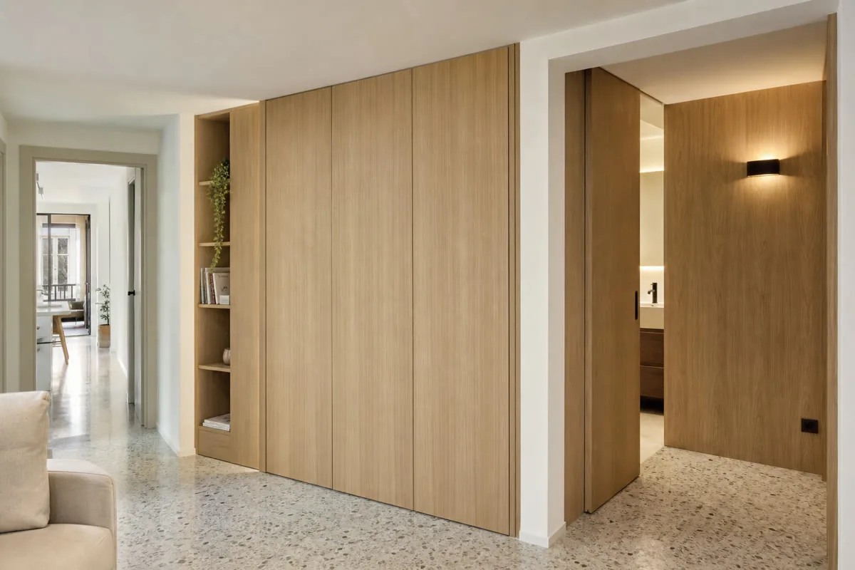 Detalle orientativo de materiales para puertas enrasadas y de marco oculto